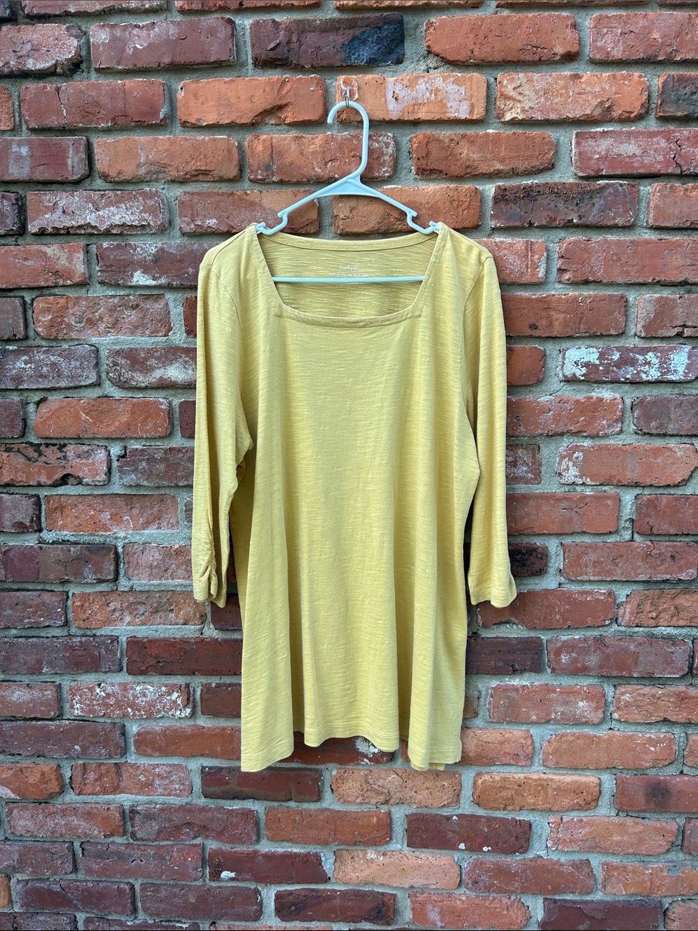 J. Jill Women’s Mustard Yellow Square-Neck 3/4 Sleeve Tunic Top L